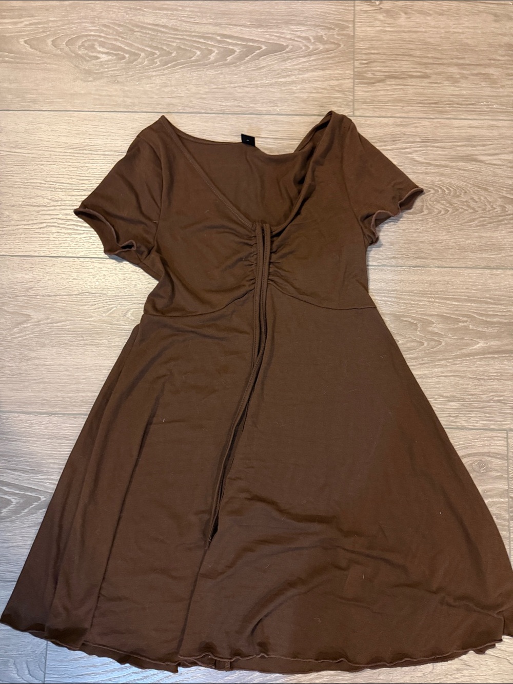 SHEIN Brown Short Sleeve Ruched Front Mini Dress